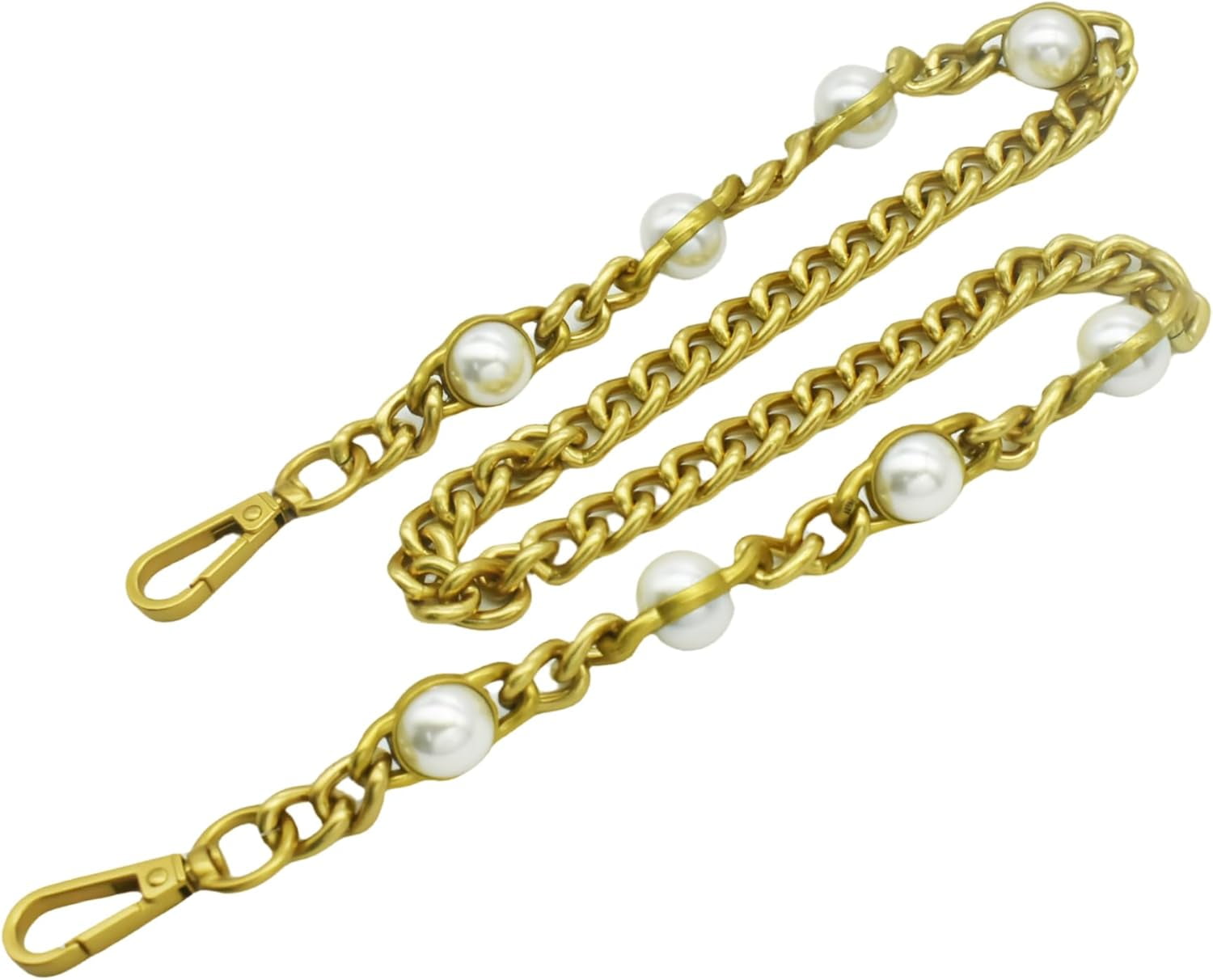 27" Purse Chain Short Strap Extender Replacement Bag Attachment and Accessories, Brass  Twist Chain with White Beads