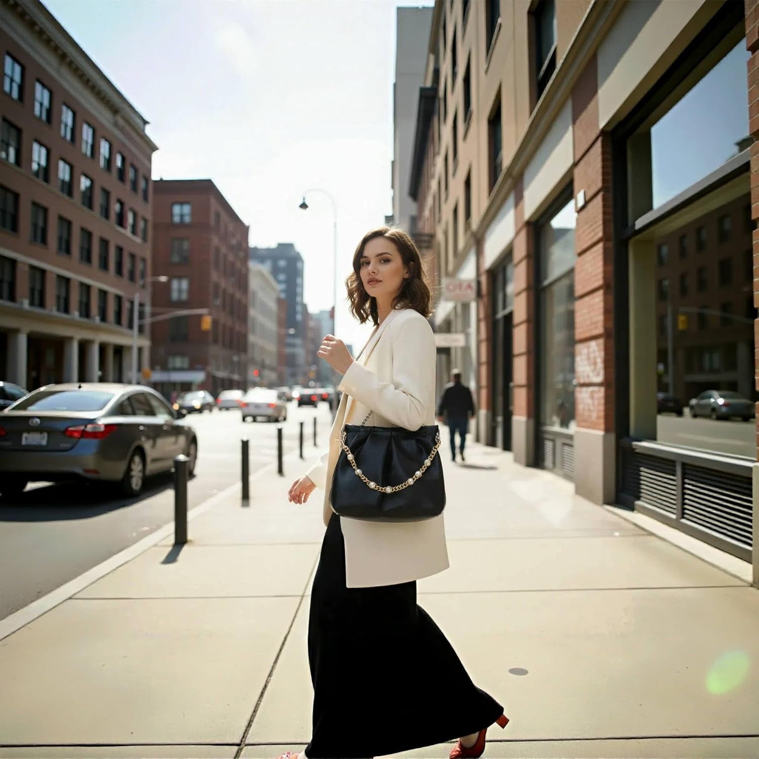 27" Purse Chain Short Strap Extender Replacement Bag Attachment and Accessories, Brass  Twist Chain with White Beads