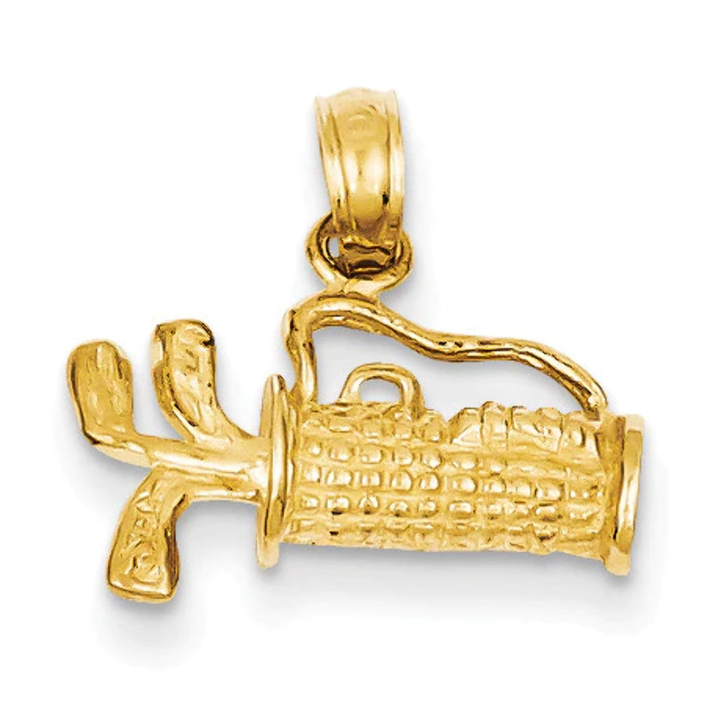 14k Yellow Gold Solid Polished 3-Dimensional Golf Bag with Clubs Charm 17.1x14.9mm Pendant Necklace for Women