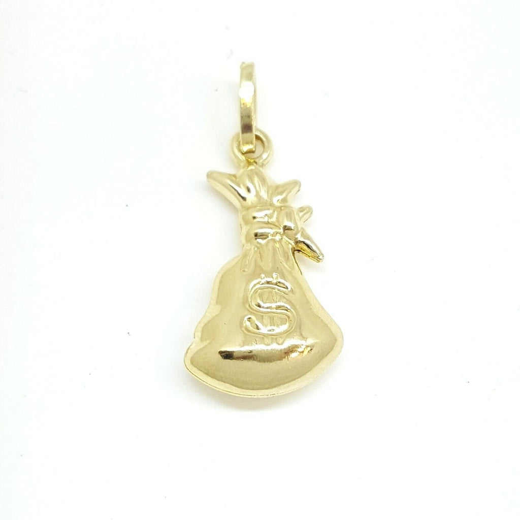 14k yellow gold 3D hollow dollar sign money bag lucky pendant charm gift 1.4g