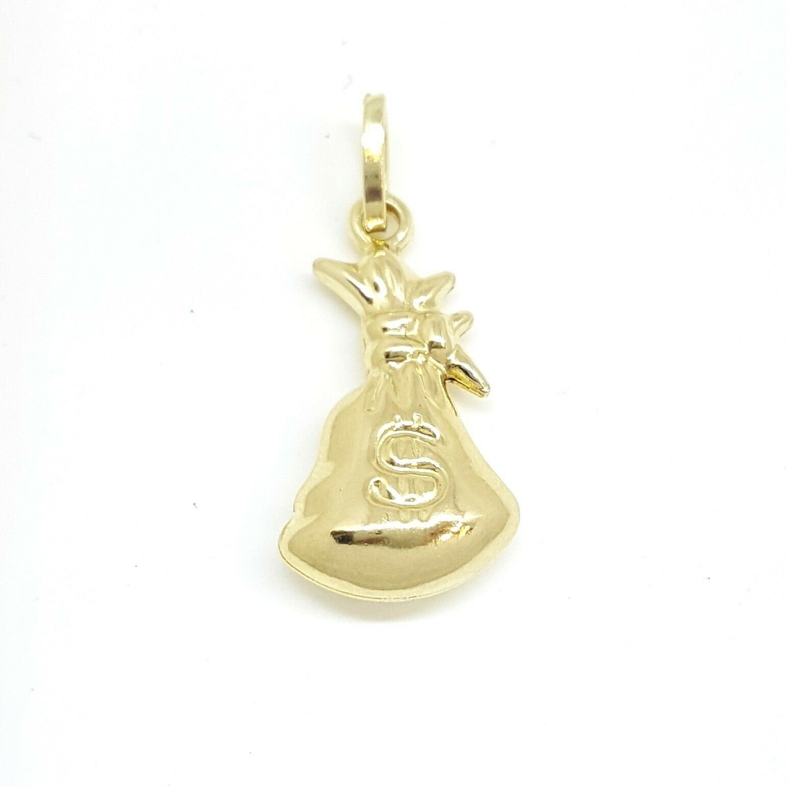 14k yellow gold 3D hollow dollar sign money bag lucky pendant charm gift 1.4g