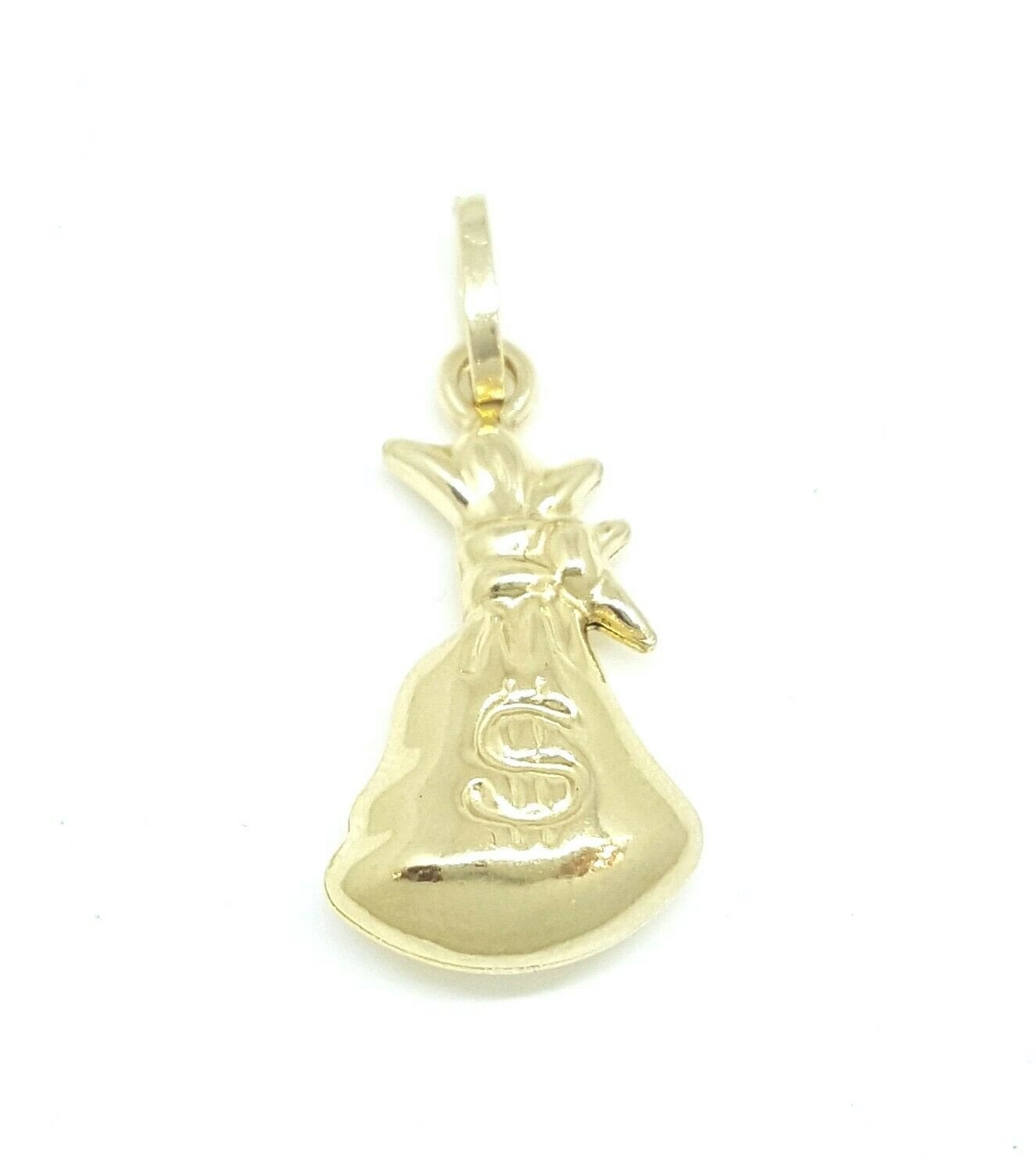 14k yellow gold 3D hollow dollar sign money bag lucky pendant charm gift 1.4g