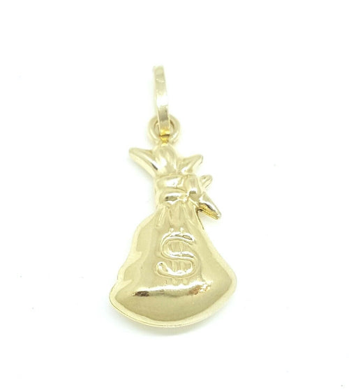 14k yellow gold 3D hollow dollar sign money bag lucky pendant charm gift 1.4g