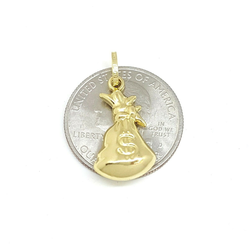 14k yellow gold 3D hollow dollar sign money bag lucky pendant charm gift 1.4g