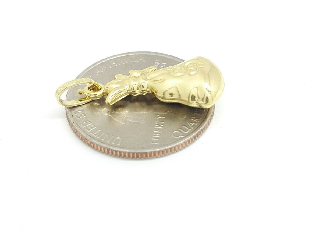 14k yellow gold 3D hollow dollar sign money bag lucky pendant charm gift 1.4g