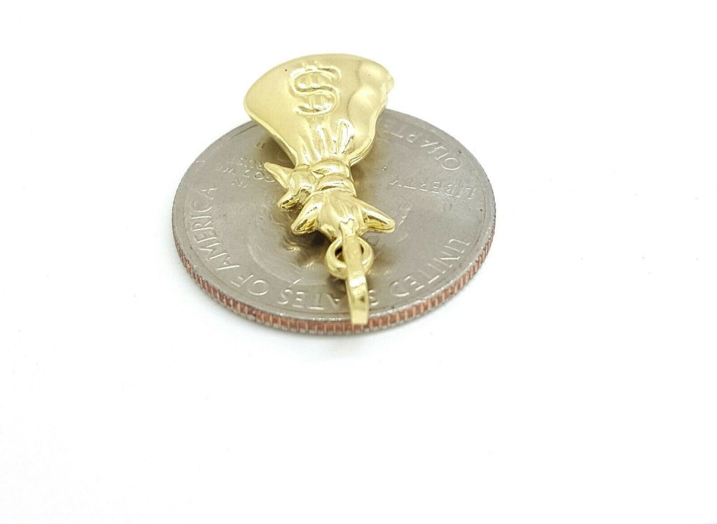 14k yellow gold 3D hollow dollar sign money bag lucky pendant charm gift 1.4g