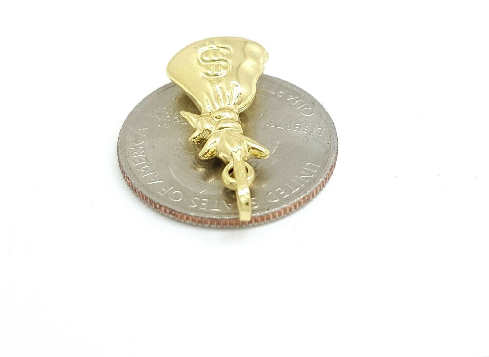 14k yellow gold 3D hollow dollar sign money bag lucky pendant charm gift 1.4g
