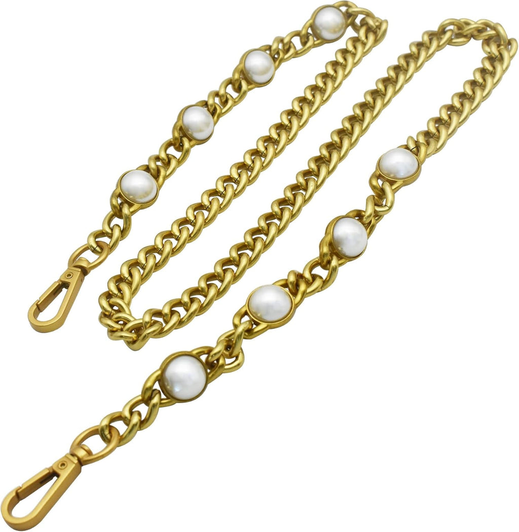 35" Purse Chain Short Strap Extender Replacement Bag Attachment and Accessories,Brass  Twist Chain with White Beads(1Pcs)