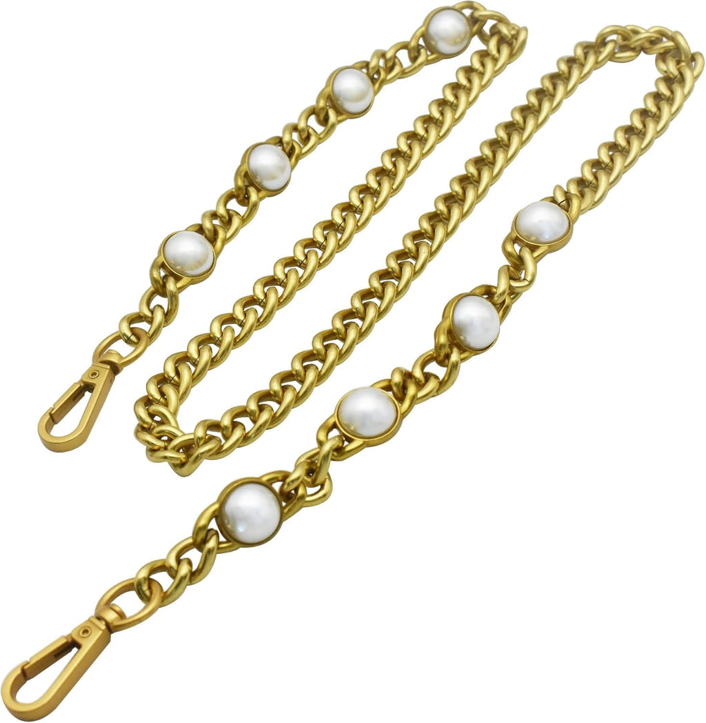 35" Purse Chain Short Strap Extender Replacement Bag Attachment and Accessories,Brass  Twist Chain with White Beads(1Pcs)