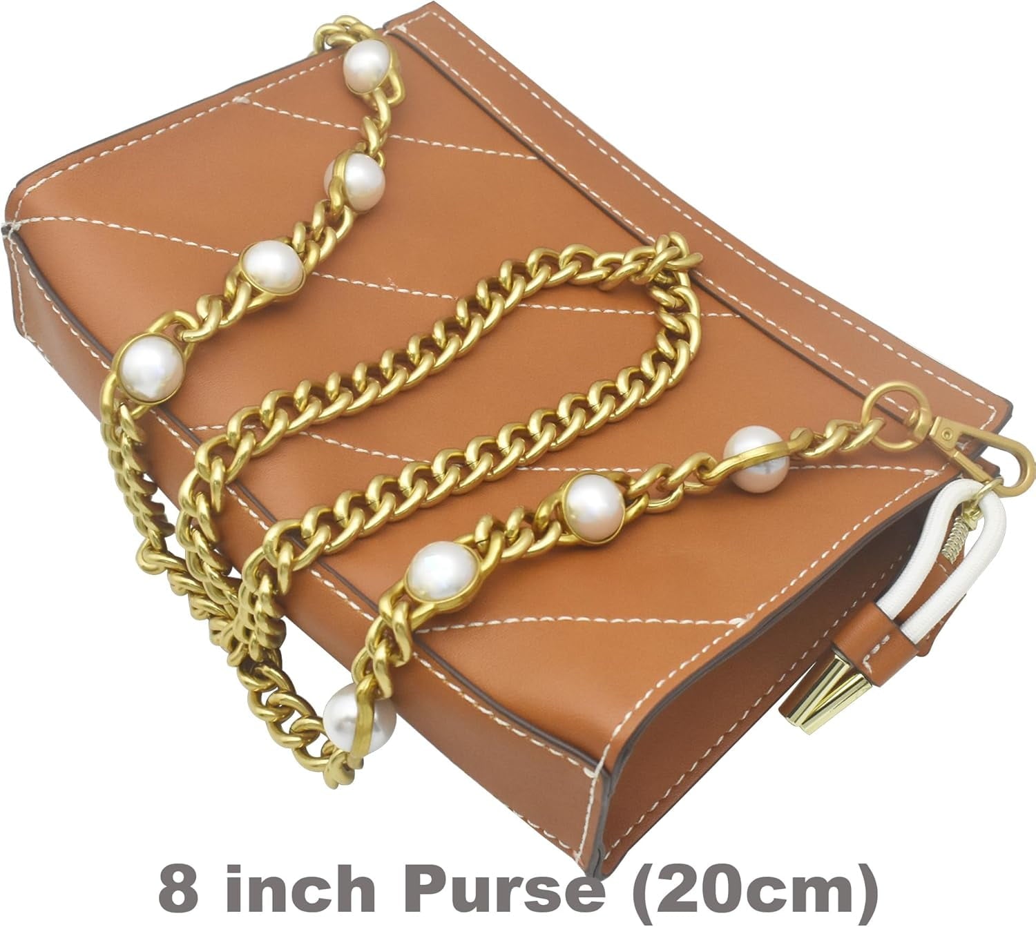35" Purse Chain Short Strap Extender Replacement Bag Attachment and Accessories,Brass  Twist Chain with White Beads(1Pcs)