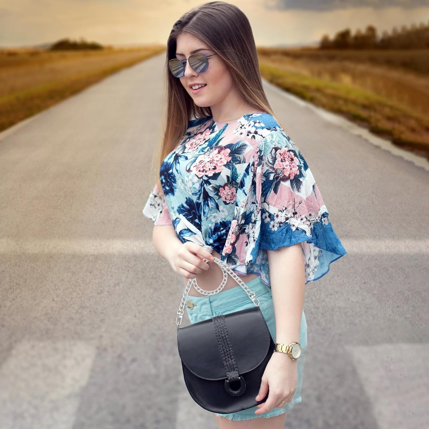 1  Flat Purse Chain Iron Bag Link Chains  Straps Chains with  Buckles Hook for Replacement, DIY Handbags Crafts, 7.9 /20cm()