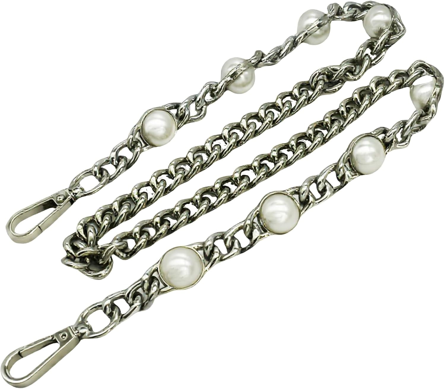 14" Purse Chain Short Strap Extender Replacement Bag Attachment and Accessories, Brass  Twist Chain with White Beads(1Pcs)