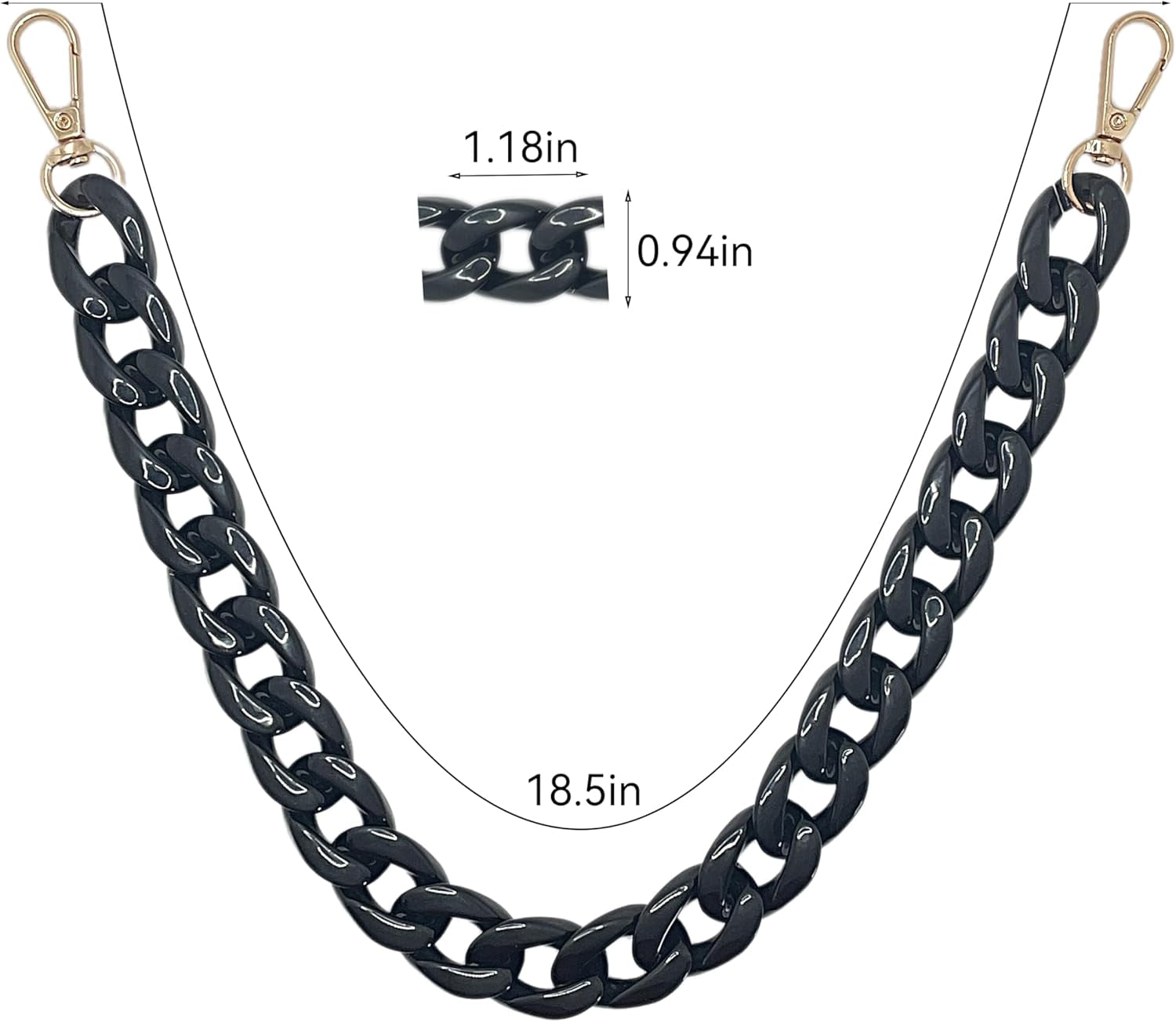 Purse Charm Chain for Bags, Handbags Chain Short Bag Chain Strap for Purse,Short Handle Bag Luxury Handbag Strap Decorative Replacement Accessories Chains for DIY Crafts - 18.5in Black