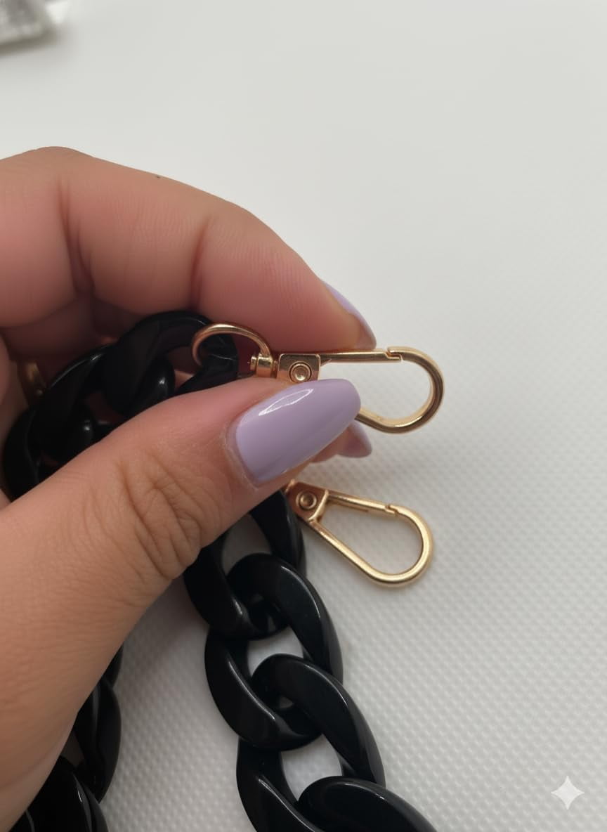 Purse Charm Chain for Bags, Handbags Chain Short Bag Chain Strap for Purse,Short Handle Bag Luxury Handbag Strap Decorative Replacement Accessories Chains for DIY Crafts - 18.5in Black