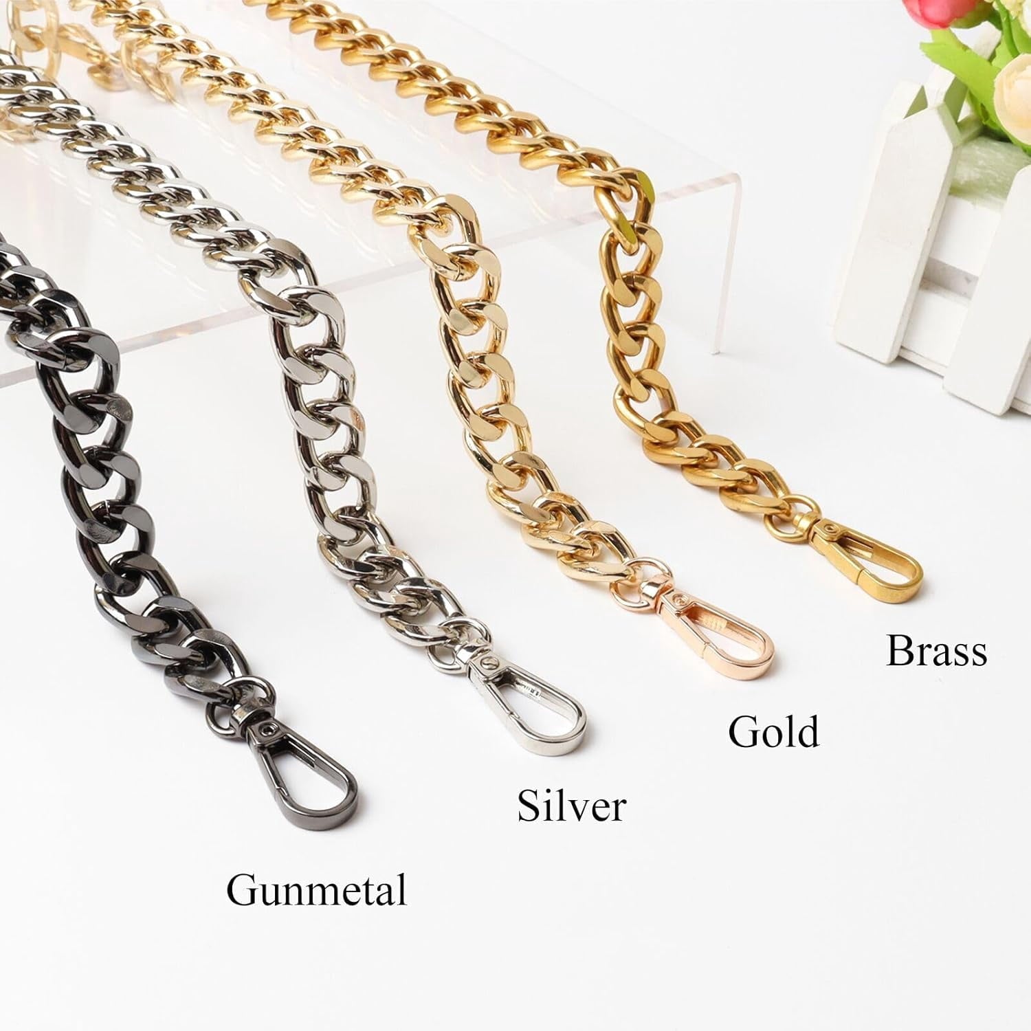 Chunky Purse Chain Handles - Short Strap Replacement for Handbag Set of 2, 17.7 &amp; 5  Long