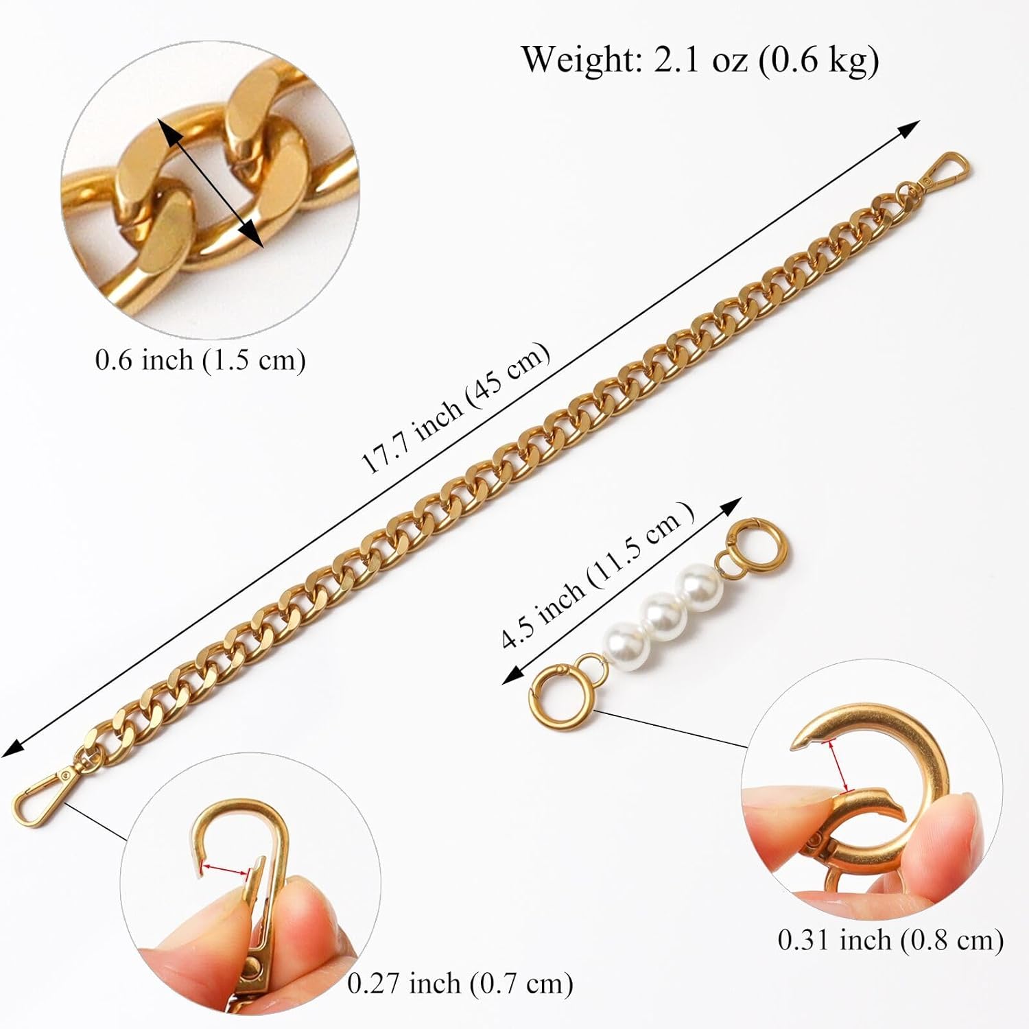 Chunky Purse Chain Handles - Short Strap Replacement for Handbag Set of 2, 17.7 &amp; 5  Long