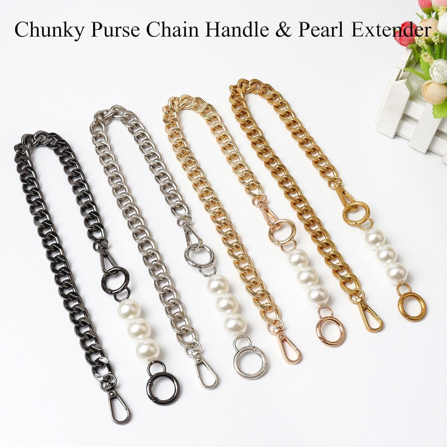 Chunky Purse Chain Handles - Short Strap Replacement for Handbag Set of 2, 17.7 &amp; 5  Long