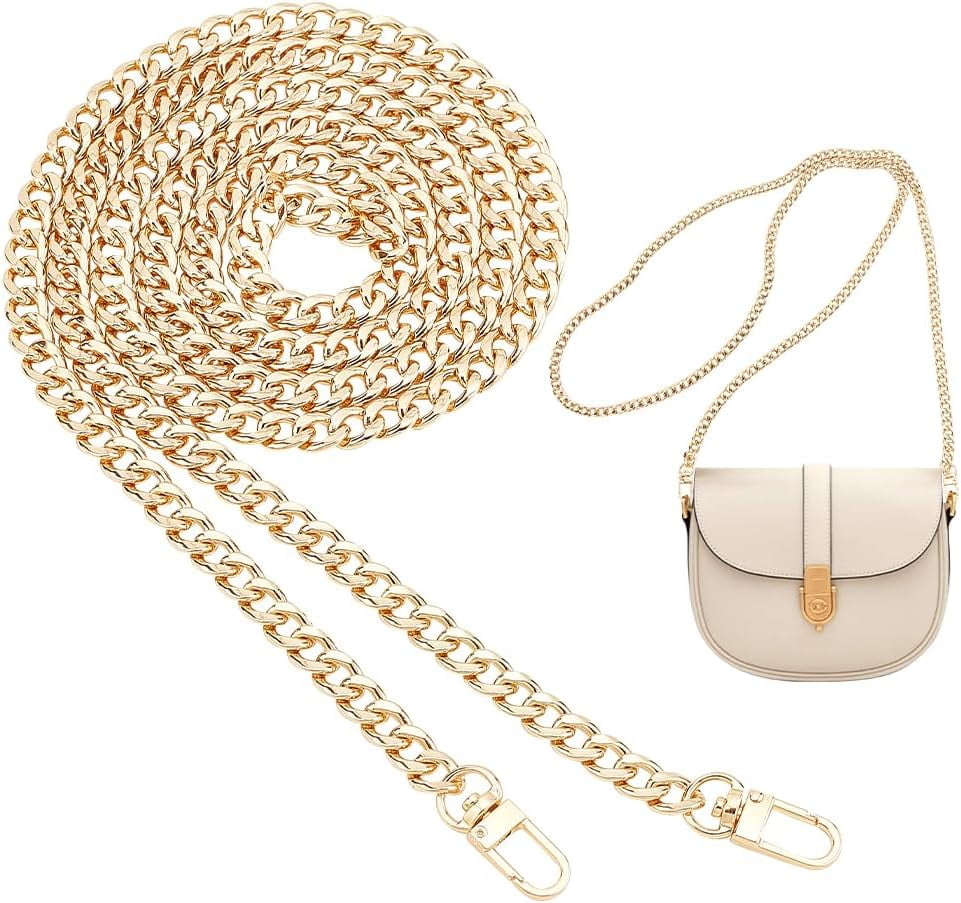 63 inch Flat Purse Chain, Extra Long Iron Corssbody Bag Chains Strap Replacement 10mm Width Golden Handbags Handle for Wallet Clutch Satchel Tote