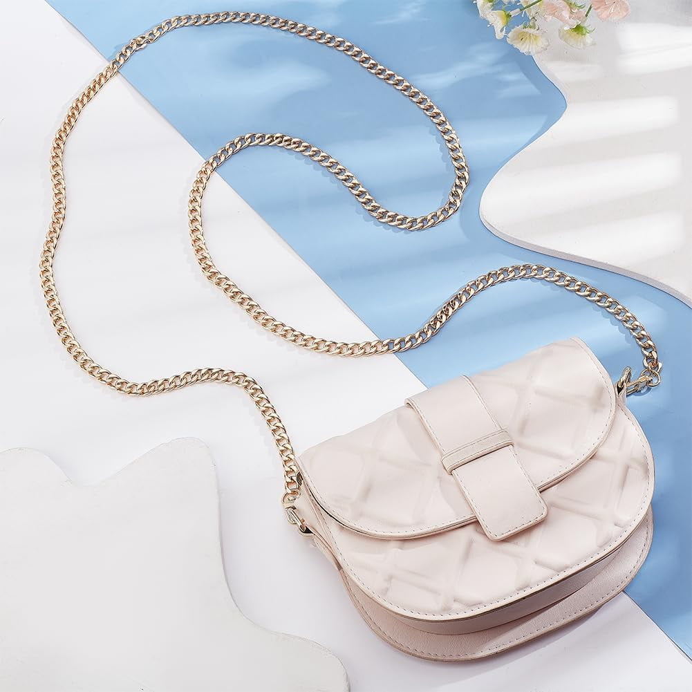 63 inch Flat Purse Chain, Extra Long Iron Corssbody Bag Chains Strap Replacement 10mm Width Golden Handbags Handle for Wallet Clutch Satchel Tote