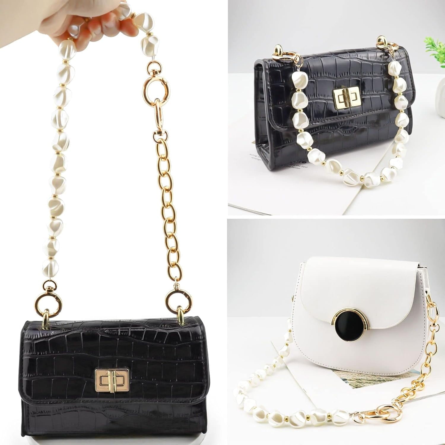 Purse Chain Handles - Short Strap Replacement for Handbag Set of 2, 15.7 &amp; 7.8 Inch Long ()