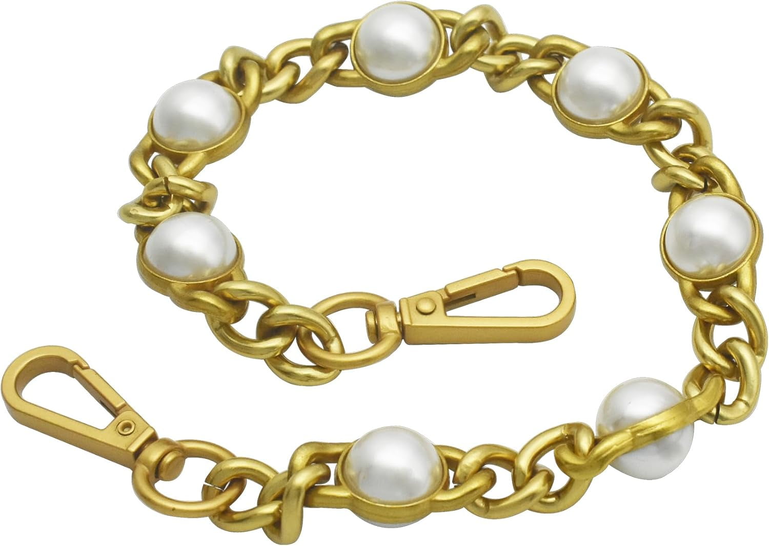 14" Purse Chain Short Strap Extender Replacement Bag Attachment and Accessories, Brass  Twist Chain with White Beads(1Pcs)