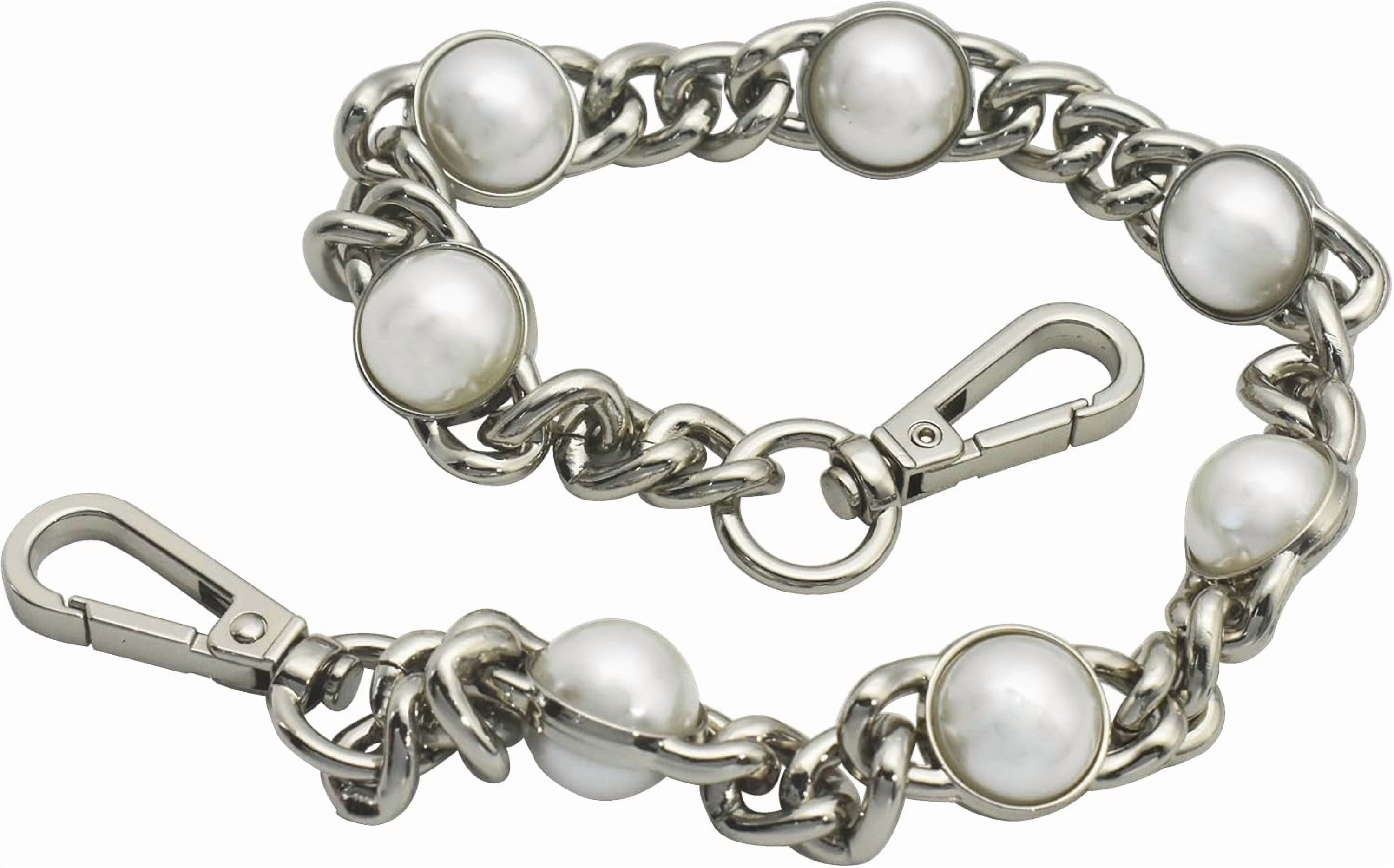 14" Purse Chain Short Strap Extender Replacement Bag Attachment and Accessories, Brass  Twist Chain with White Beads(1Pcs)