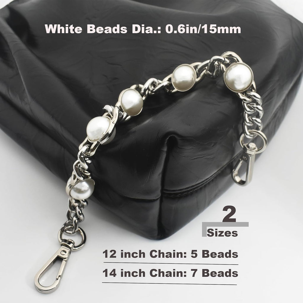 14" Purse Chain Short Strap Extender Replacement Bag Attachment and Accessories, Brass  Twist Chain with White Beads(1Pcs)