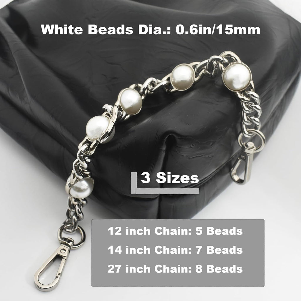 14" Purse Chain Short Strap Extender Replacement Bag Attachment and Accessories, Brass  Twist Chain with White Beads(1Pcs)