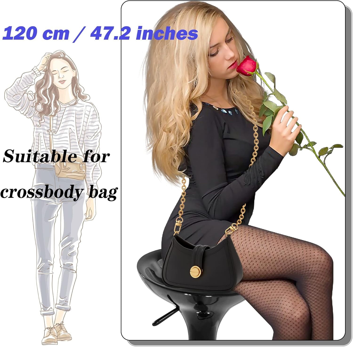 1 count Purse Chain Strap Cross  Chain Strap Replacement Chain for Handbag  Bag Purse(.2 Inches/120cm-O Chain 0.28 Inch, ) .2 Inches-O chain 0.28 Inch