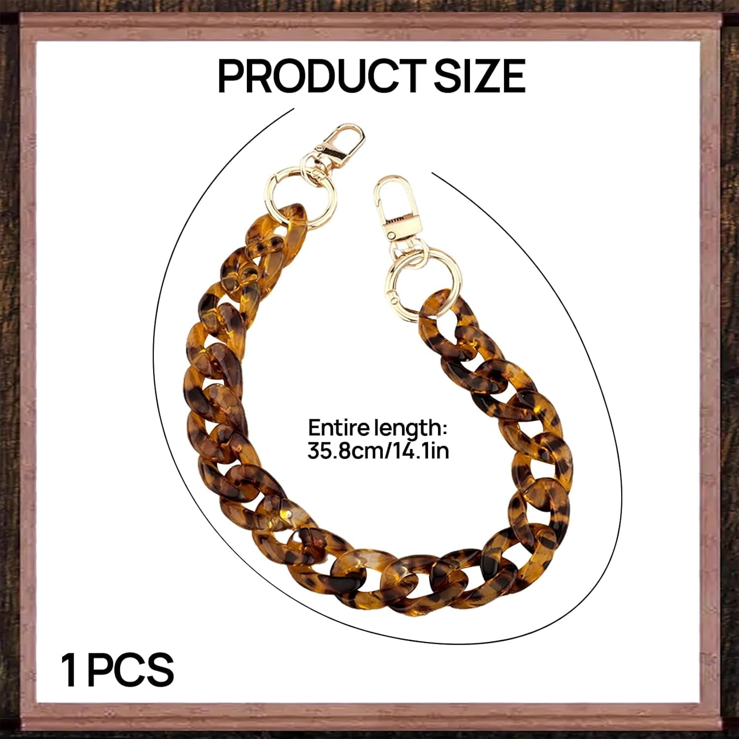 Purse Strap, Chain for Purse, Bag Charms Chain - Only 14.1 Inches  Short Thick Leopard  Strap with  Buckle, Purse Handle Replacement (1PCS)