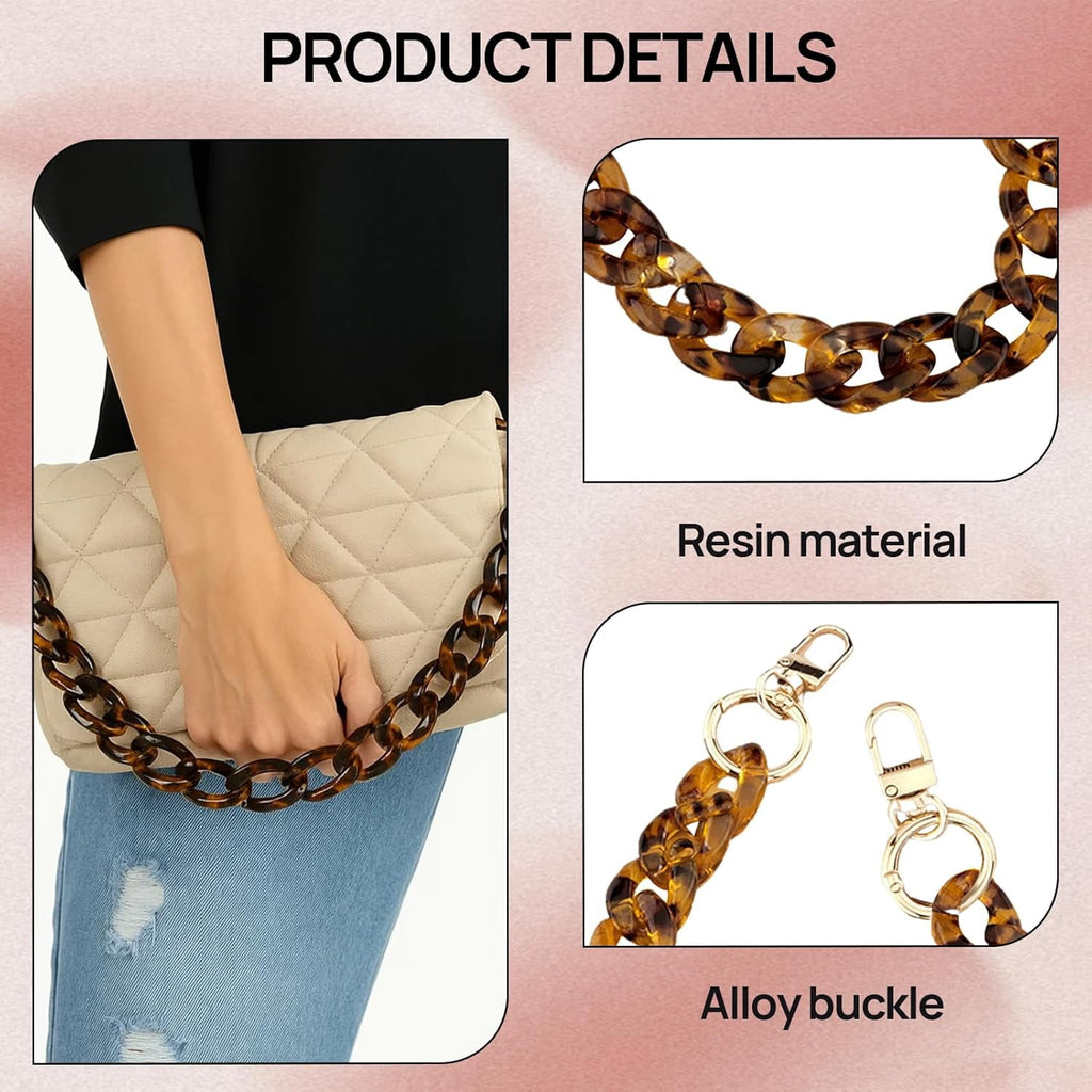 Purse Strap, Chain for Purse, Bag Charms Chain - Only 14.1 Inches  Short Thick Leopard  Strap with  Buckle, Purse Handle Replacement (1PCS)