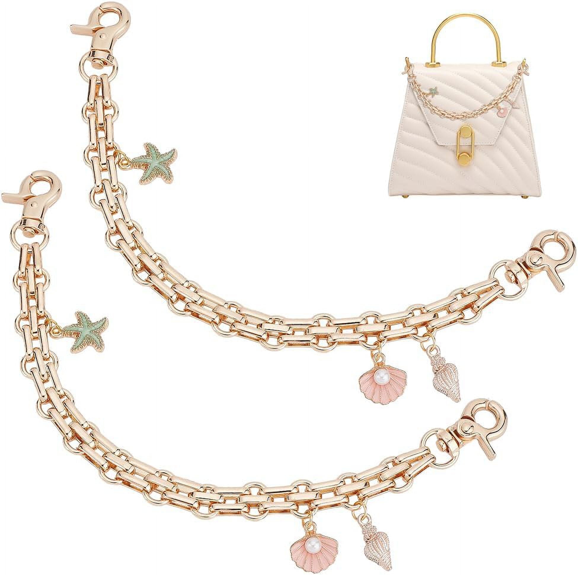 2 count Purse Chain Replacement 9.8" Short Chain Straps Starfish Shell Charm Purse Handle Extender Summer Beach Decorative Bag Chains Golden Chain for Handbag Wallet Crossbody  Bag