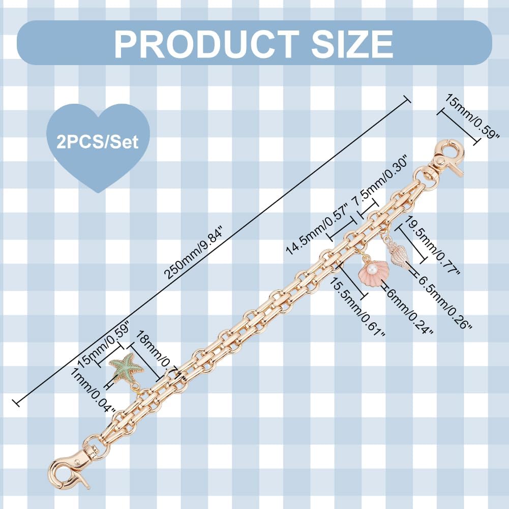 2 count Purse Chain Replacement 9.8" Short Chain Straps Starfish Shell Charm Purse Handle Extender Summer Beach Decorative Bag Chains Golden Chain for Handbag Wallet Crossbody  Bag