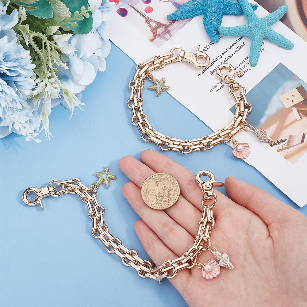 2 count Purse Chain Replacement 9.8" Short Chain Straps Starfish Shell Charm Purse Handle Extender Summer Beach Decorative Bag Chains Golden Chain for Handbag Wallet Crossbody  Bag