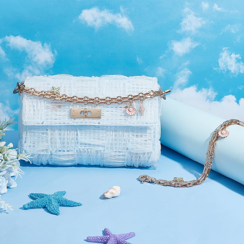 2 count Purse Chain Replacement 9.8" Short Chain Straps Starfish Shell Charm Purse Handle Extender Summer Beach Decorative Bag Chains Golden Chain for Handbag Wallet Crossbody  Bag