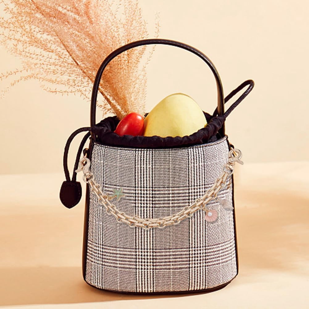2 count Purse Chain Replacement 9.8" Short Chain Straps Starfish Shell Charm Purse Handle Extender Summer Beach Decorative Bag Chains Golden Chain for Handbag Wallet Crossbody  Bag