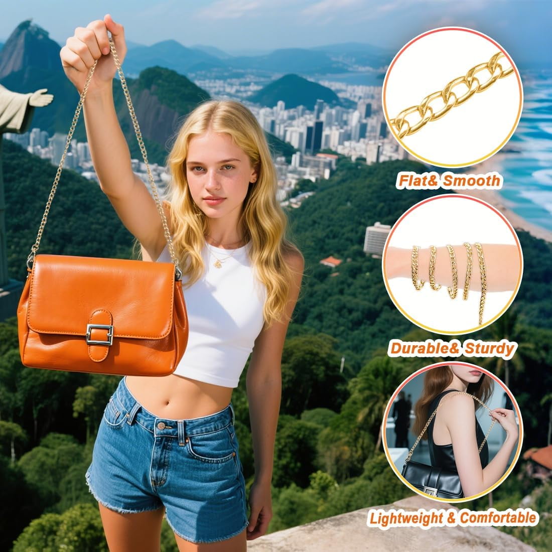 3Pcs Bag Purse Chain Straps,47inch Chain Purse Strap Accessories for Handlebag Crossbody Purses