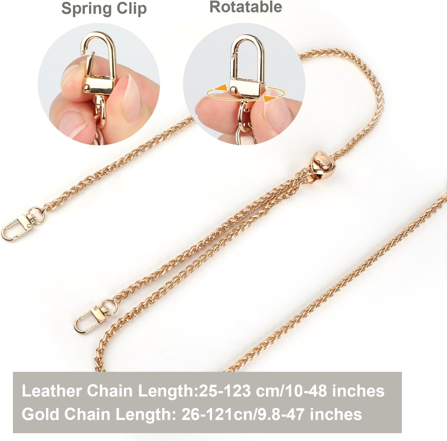 2 count Adjustable Purse Chain Straps,  in   Bag Strap Crossbody, White Leather Chain Strap Replacement for Thin  Bag Chain Handbag Strap,  &amp; White