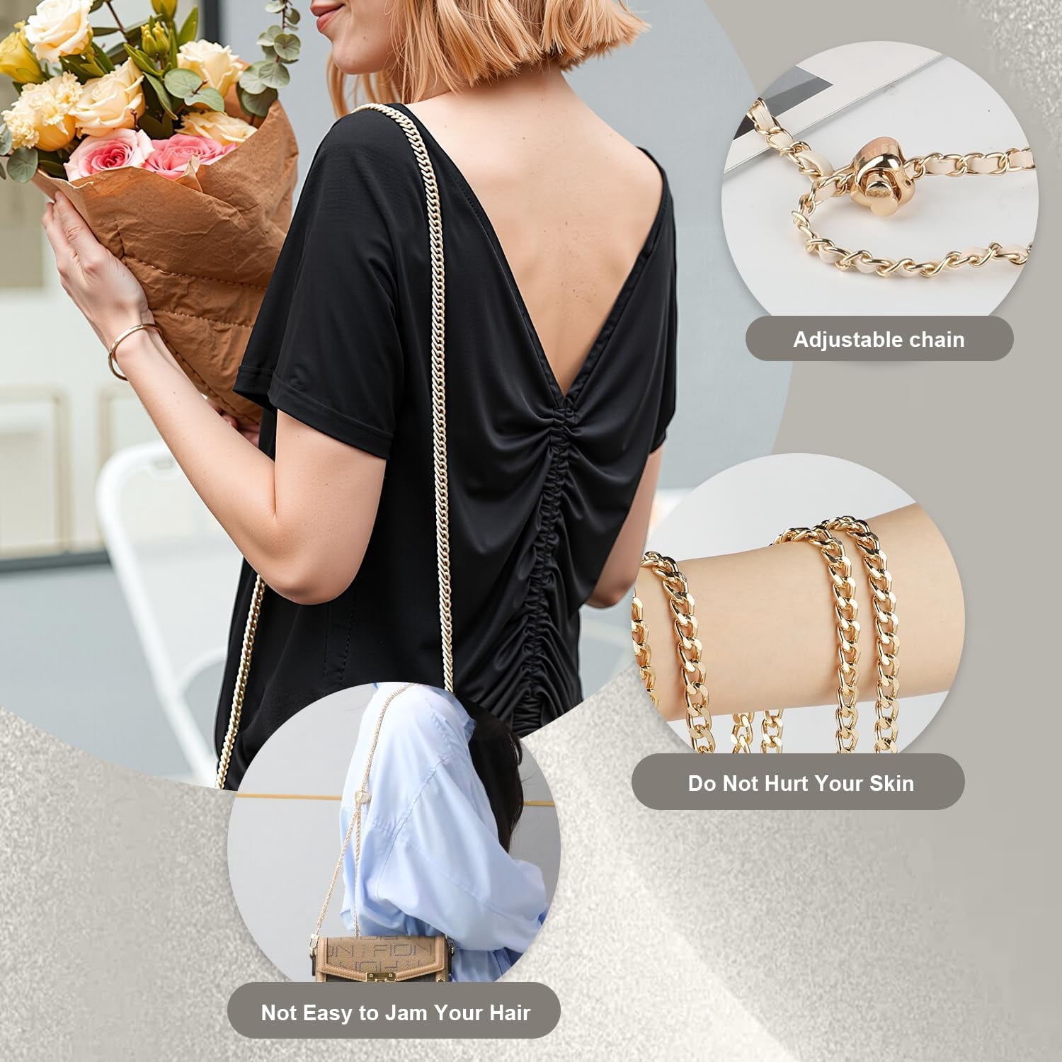 2 count Adjustable Purse Chain Straps,  in   Bag Strap Crossbody, White Leather Chain Strap Replacement for Thin  Bag Chain Handbag Strap,  &amp; White