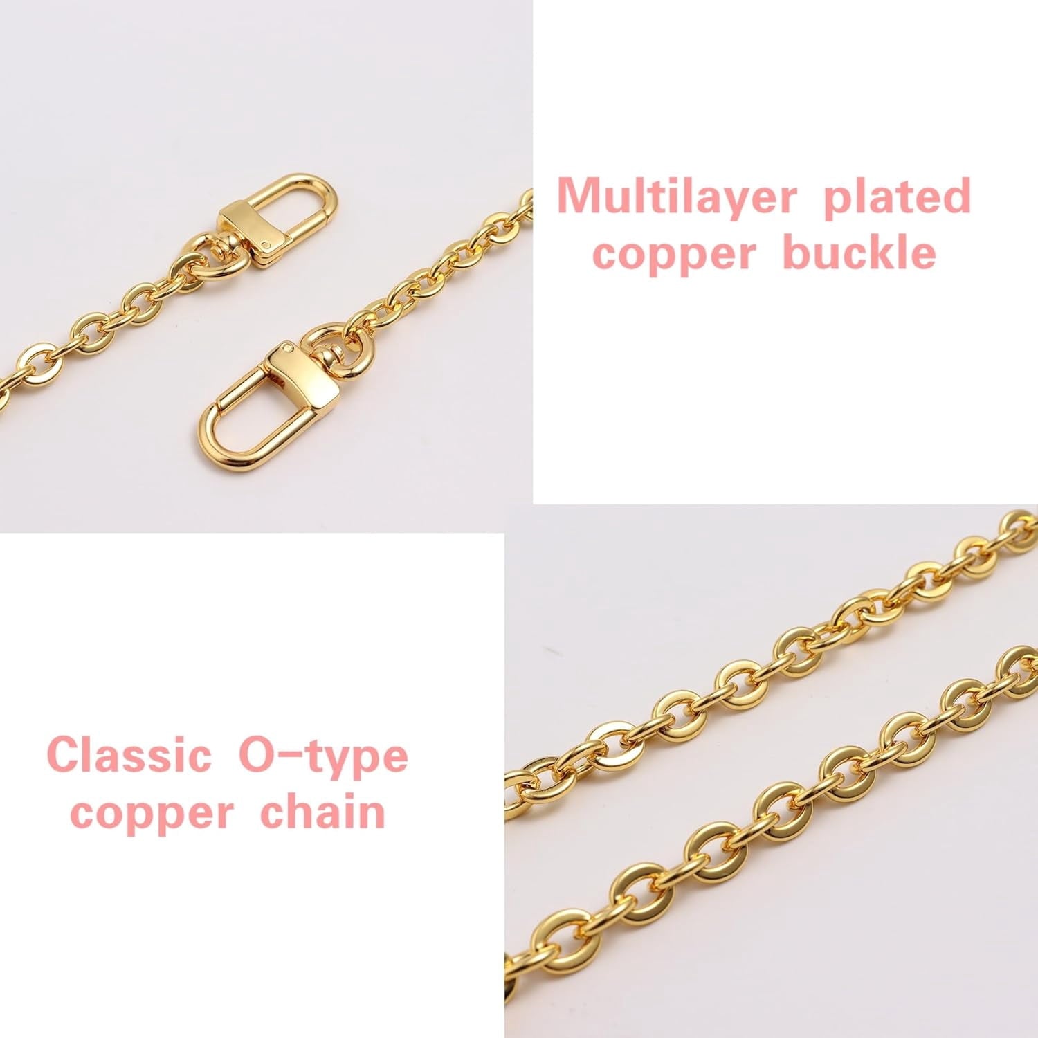 Mini Copper Purse Chain Strap bag chain Strap Purse Straps    Replacement Straps with  Buckles
