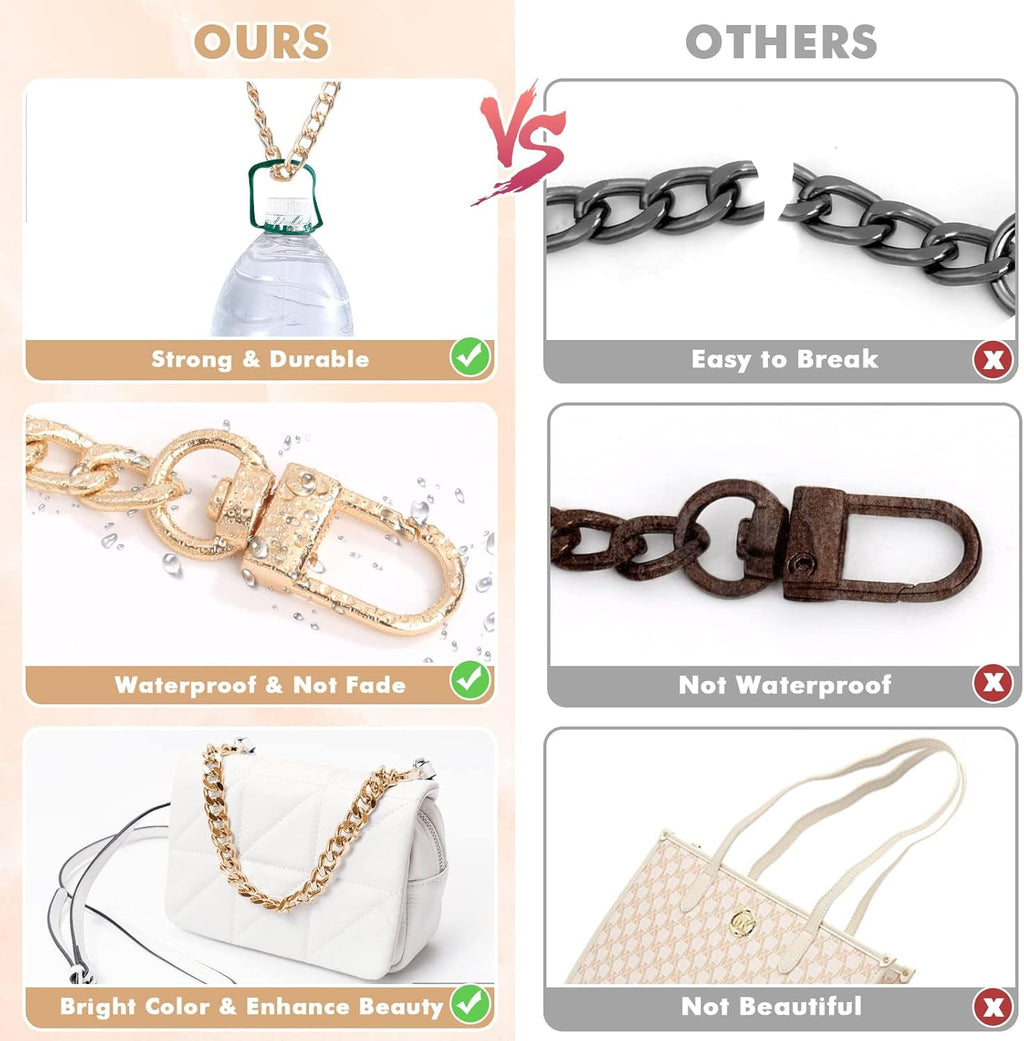 8 count Purse Chain Strap Extender, Length 7.9"  Flat Bag Chain Straps Replacement, Easy to Extender for Crossbody Bag Handbag  (Champagne ,  Black, Light , )