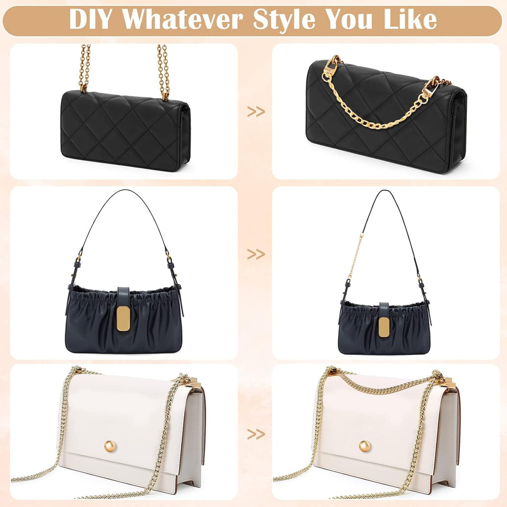 8 count Purse Chain Strap Extender, Length 7.9"  Flat Bag Chain Straps Replacement, Easy to Extender for Crossbody Bag Handbag  (Champagne ,  Black, Light , )