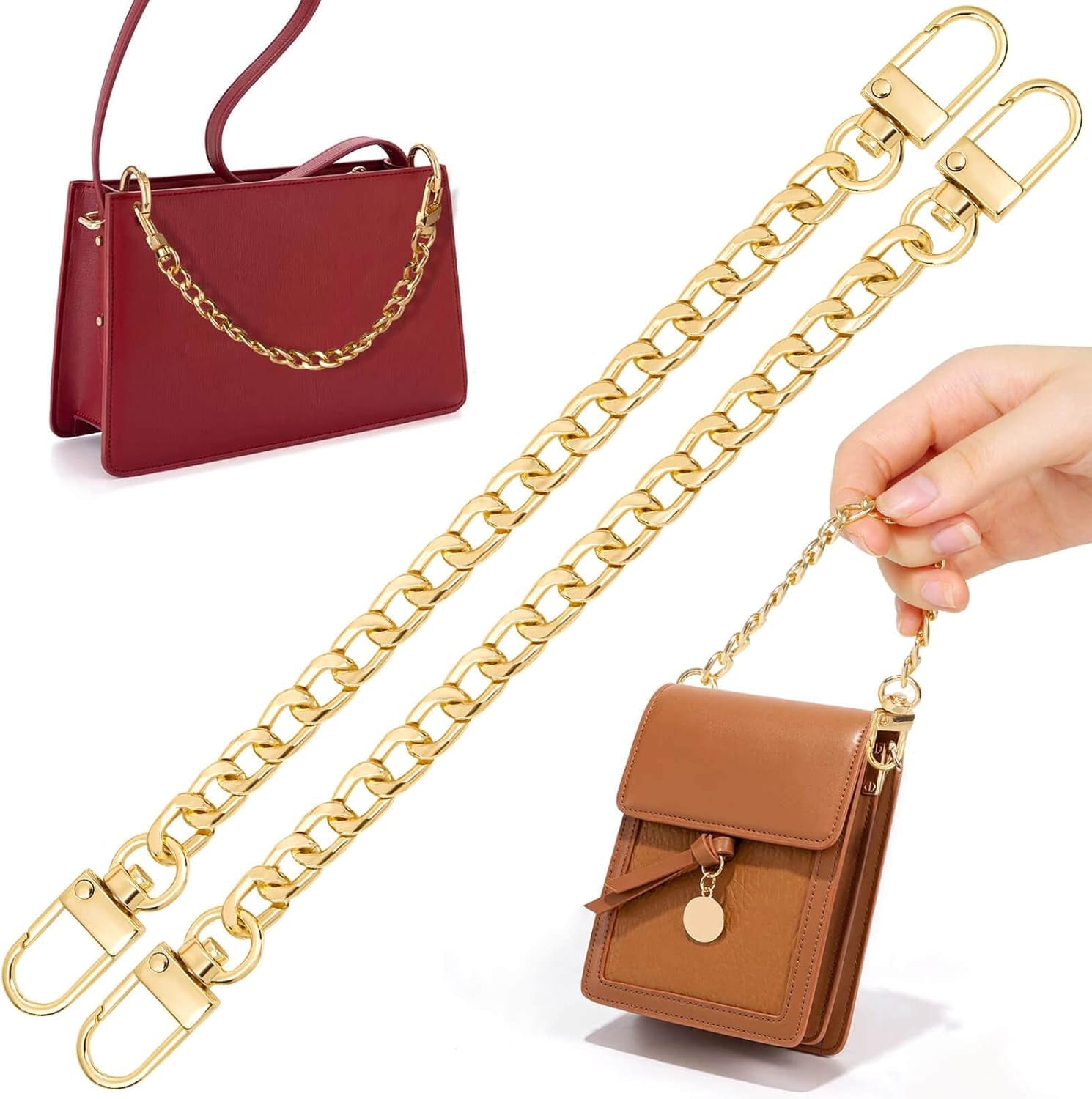 Purse Chains, 2 count Strap Extender,  Belt Chain, Short Chain for Crossbody Bags, Handbags