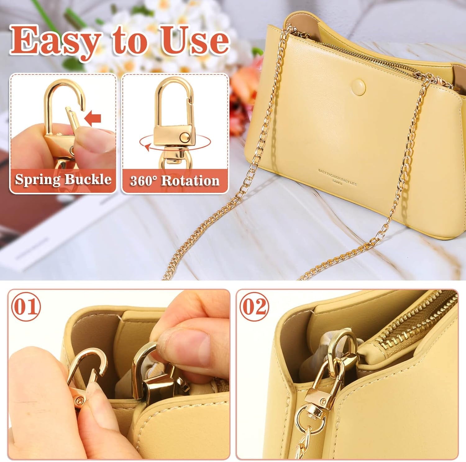 Purse Chains, 2 count Strap Extender,  Belt Chain, Short Chain for Crossbody Bags, Handbags