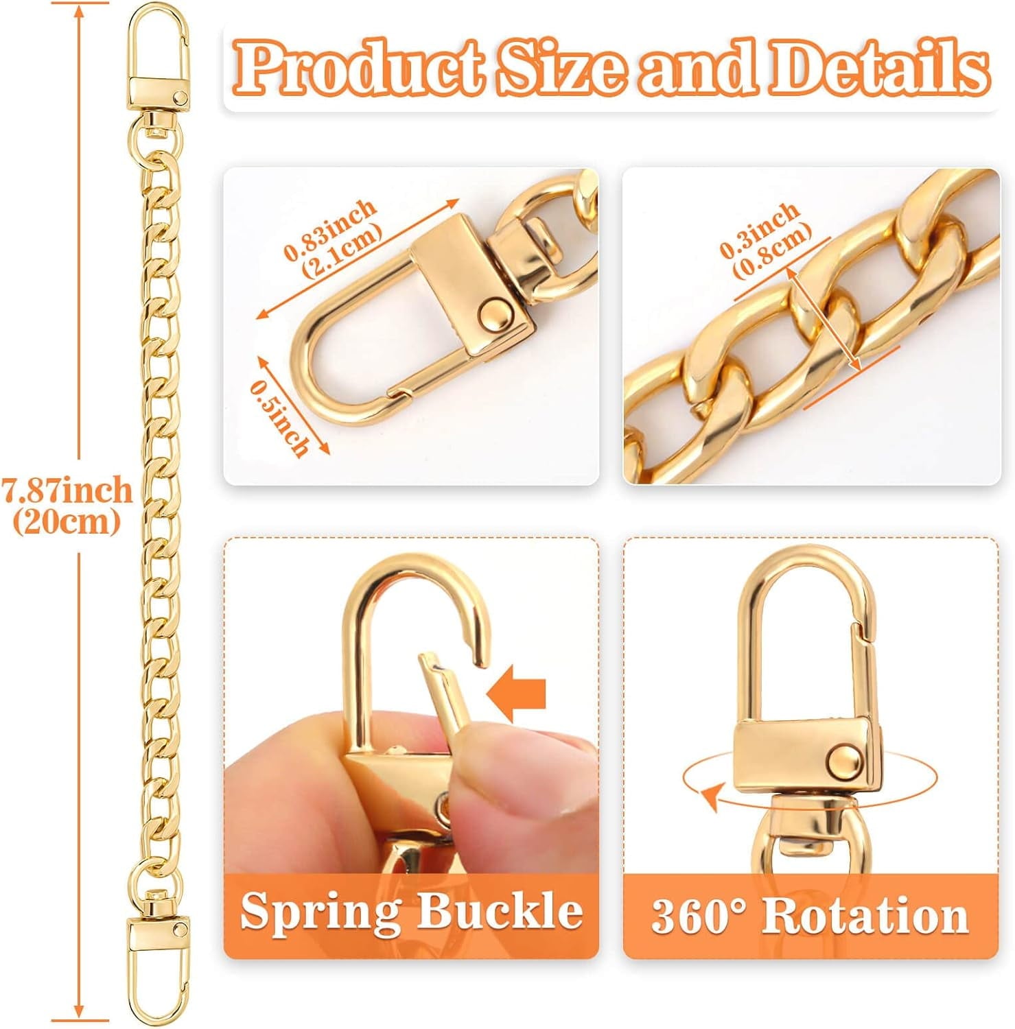 Purse Chains, 2 count Strap Extender,  Belt Chain, Short Chain for Crossbody Bags, Handbags
