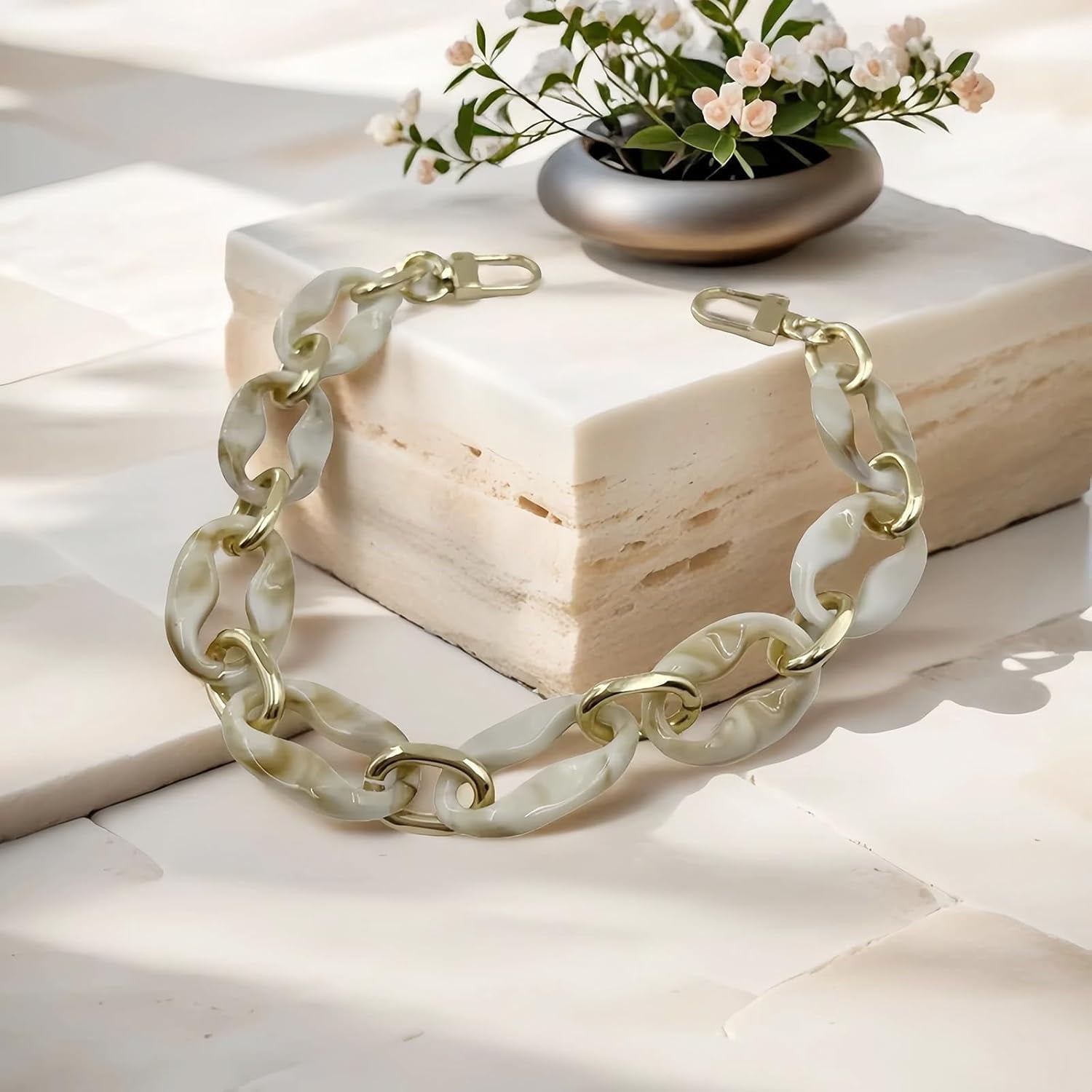 15.7 inch Purse Chain Strap Replacement  Purse Handle Stylish Bag Charms Chain Handbag Accessories DIY Craft(Light Brown and Beige)