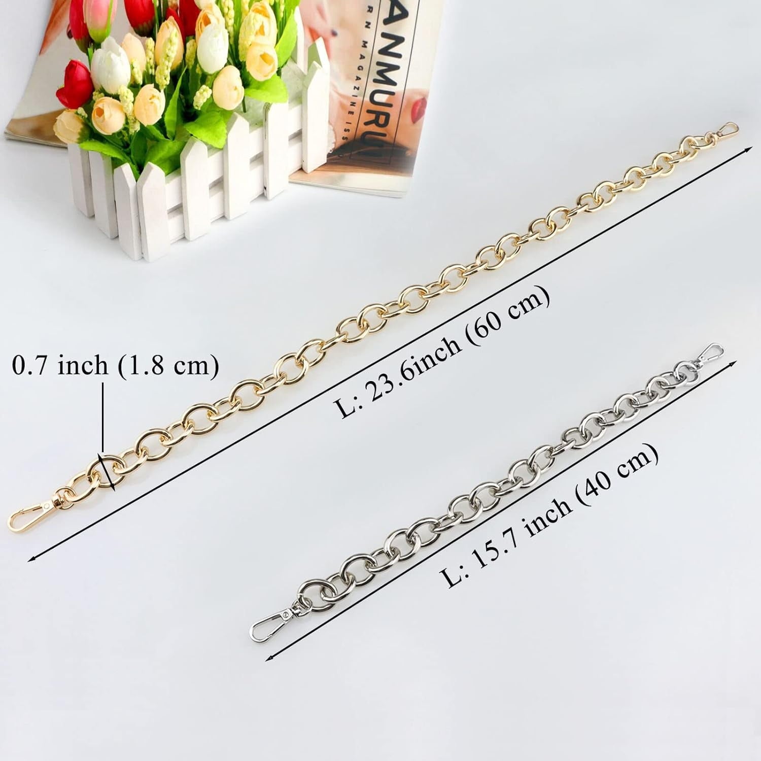 Purse Chain Handles Replacement for Handbag or  Bag 2 count, 15.7 Inch Long ()