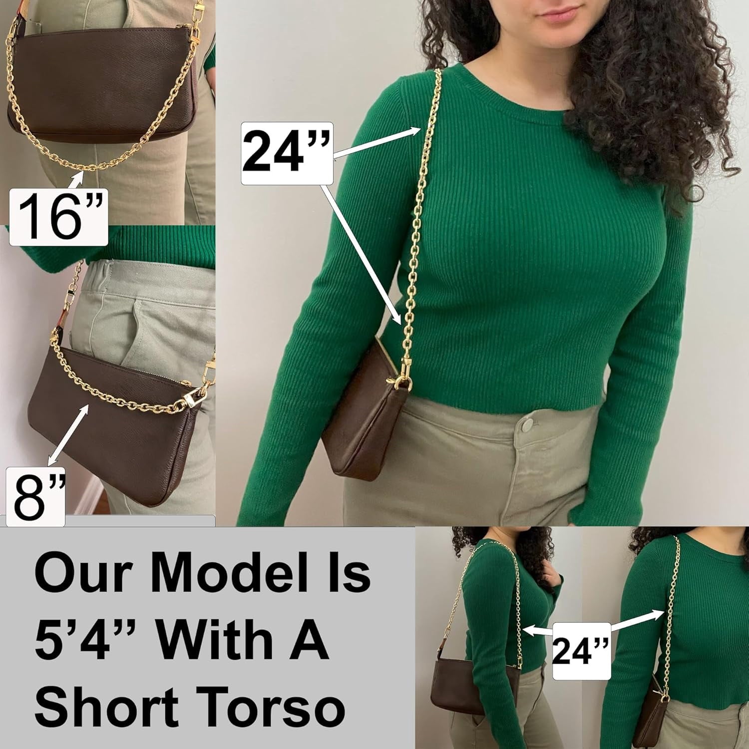 Rolo Purse Chain  Cut Crossbody  Strap (9mm) Polished -  (8" / 20cm)